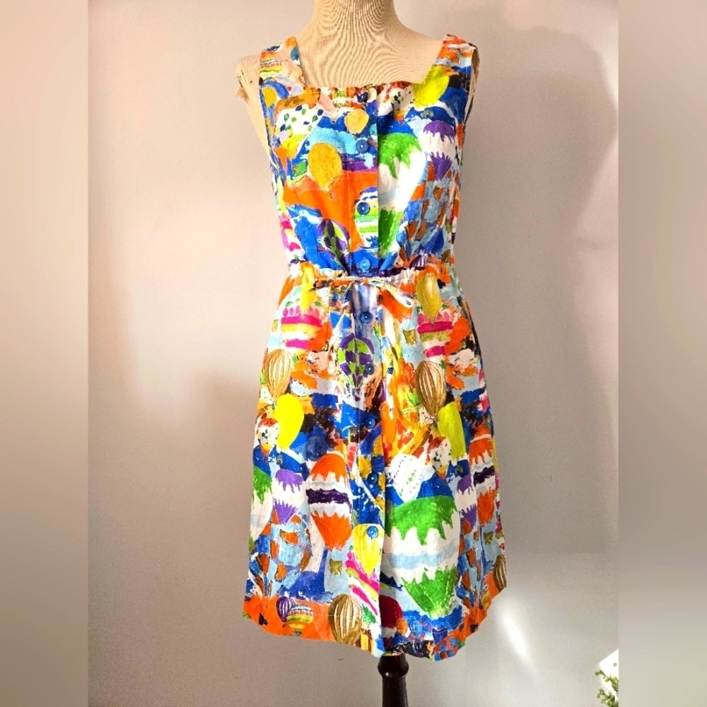 Maloka Hot Air Balloon Painted Sleeveless Midi Dress. Size Small